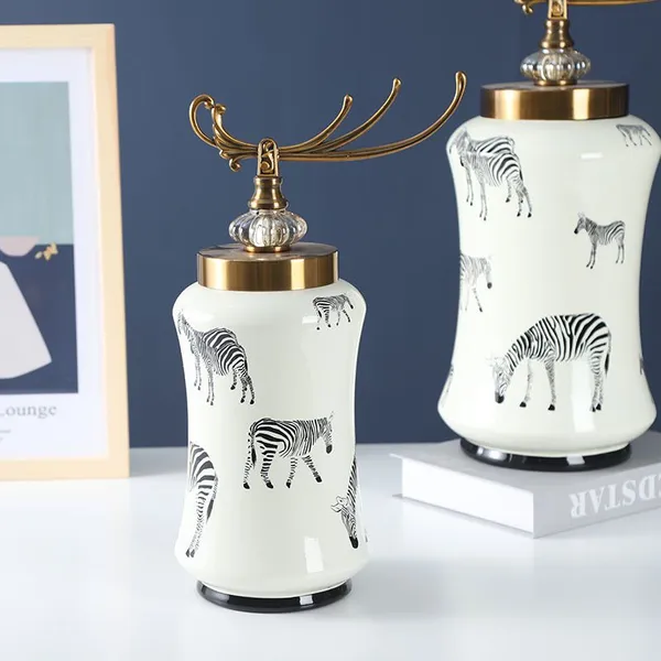 Chinese New Style Creative Household Decoration Modern Animal Painting Ceramic Flower Storage Vase As Table Lidded Jar photo-5