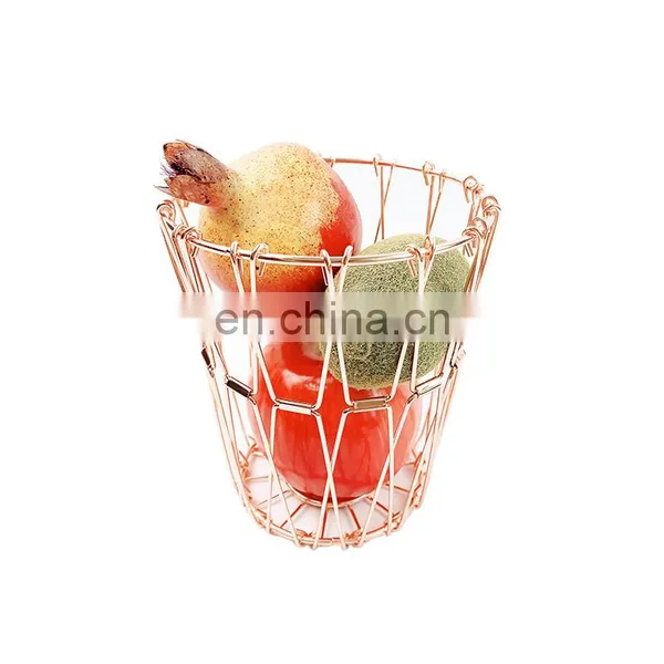 Mini Foldable Basket Collapsible Home Kitchen Counter Top Decor Metal Fruit Basket Stand Bowl Storage photo-2