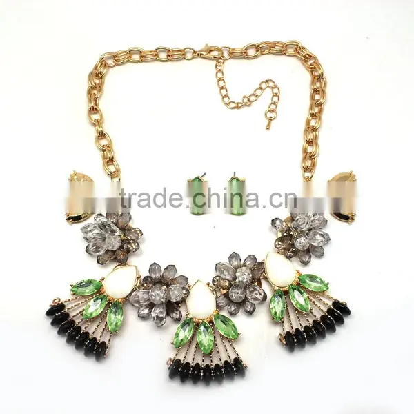 2015 Latest Design Beads Fashion Jewelry Crystal Necklace Set Alloy Glass Beads Jewelry Set for Women photo-3