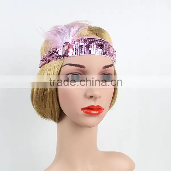 Wholesale Cheap Flapper Sequin Hairband With Feather Hair Headband For Dancing/Halloween photo-4