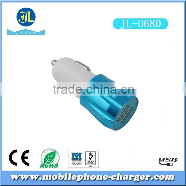 2nd USB Vehicle Auto Car Charger With 2A 2000mA 1000mA Output in Colorful Design Matel Cover photo-2