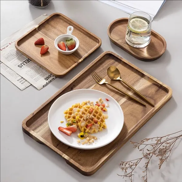 Wooden Tray Breakfast Tray Snack Fruit and Dried Fruit Tray Acacia Wood Dessert Tray photo-4
