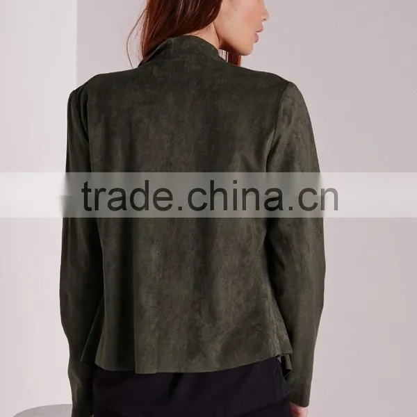 2015 Women Winter Short Waterfall Faux Suede Jacket photo-3