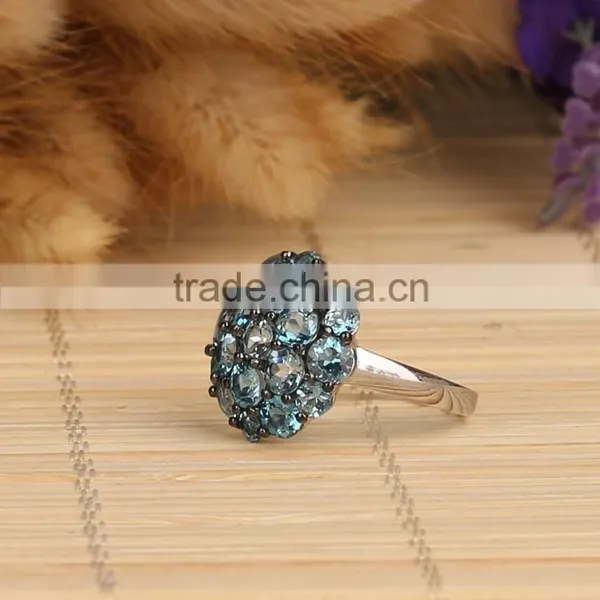 2015 Hot Item Sterling Silver 925 Natural London Blue Topaz Ring Round Stone MOQ 30pcs photo-3