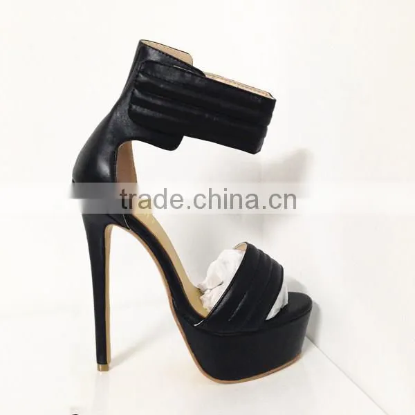 Catwalk Sky High New Sandal 16CM Height Black and Orange Leather Heels High Heel Women Sandals
