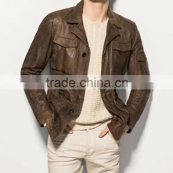 Pakistan Stips on Sleeves Leather Jacket photo-3