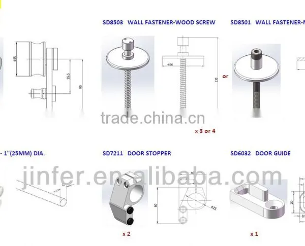 Modern Stainless Steel Sliding Barn Wood Door New Bar Track SD0214500 photo-2