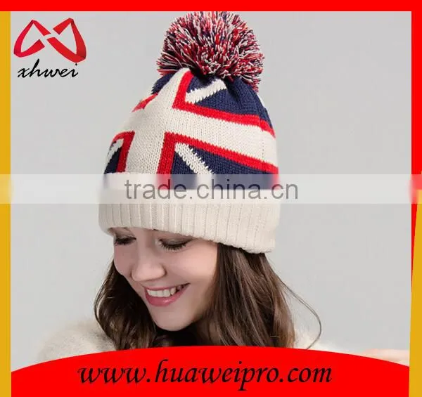 Wholesale Jacquard British National Flag Hat Knitting Beanie Hat Slouchy