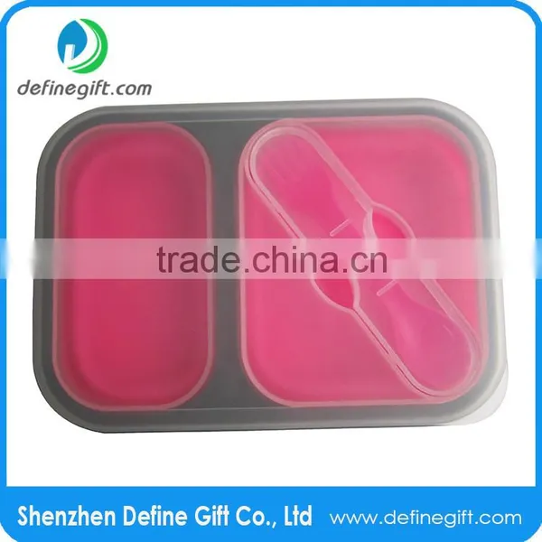 BPA Free Eco Pink or Blue Folding Silicone Compartment Lunch Box photo-4
