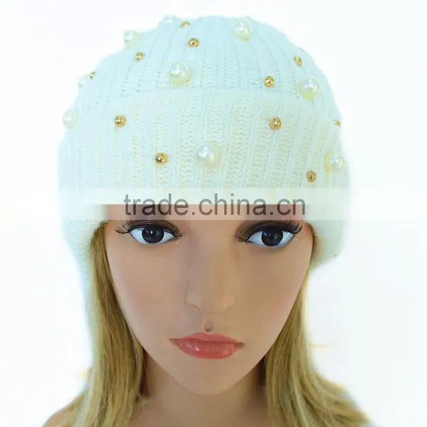 2015 New Warm Girl Cute Beanie Hat in Winter With Bling Pearls