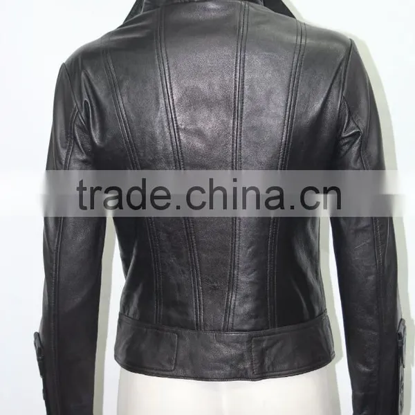 Ladies Short Black 4110 Fitted Waist Length Soft Napa Lambskin Leather Jacket photo-3