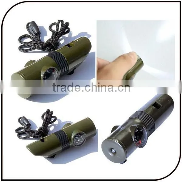 Outdoor 7 in 1 Emergency Plastic Lifesaving Flashlight Whistle Compass Survival Whistle With Led Flashlight photo-3