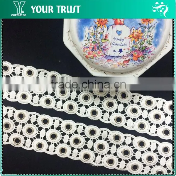 Silver Or Gold 10MM White Polyester Lace Metal Grommet Eyelet Trimming photo-6