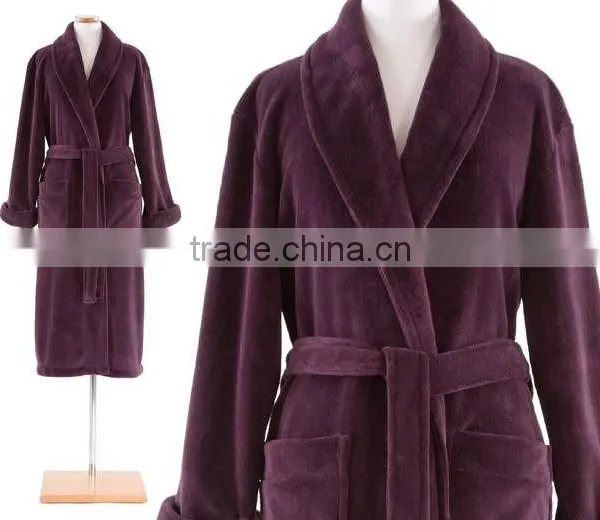 100% Polyester Purple Coral Fleece Microfiber Bathrobe for Wholesale photo-2