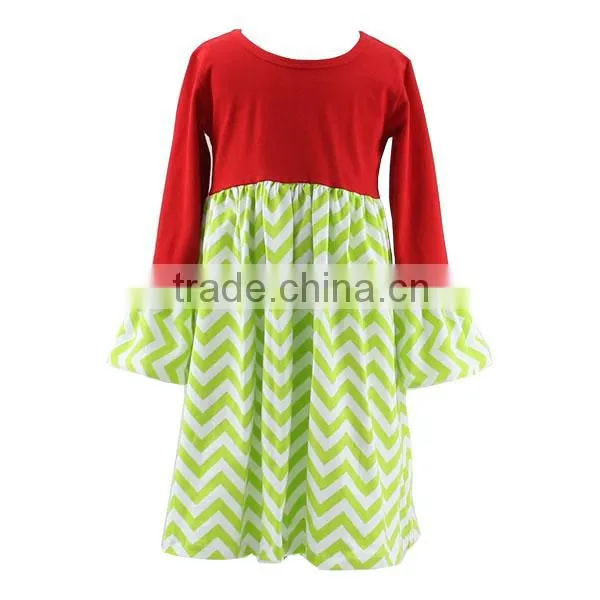 Long Sleeves Todder Girl Red White Dress Chevron Skirt Dress Baby Girl Wholesale Children Clothing Christmas Boutique Dress photo-5