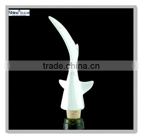 Chian Manufacture White Shark/whale Tail Bottle Wine Stopper With Wooden Cork