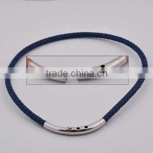Fashion Stainless Steel Magnetic Brown Leather Necklace photo-5
