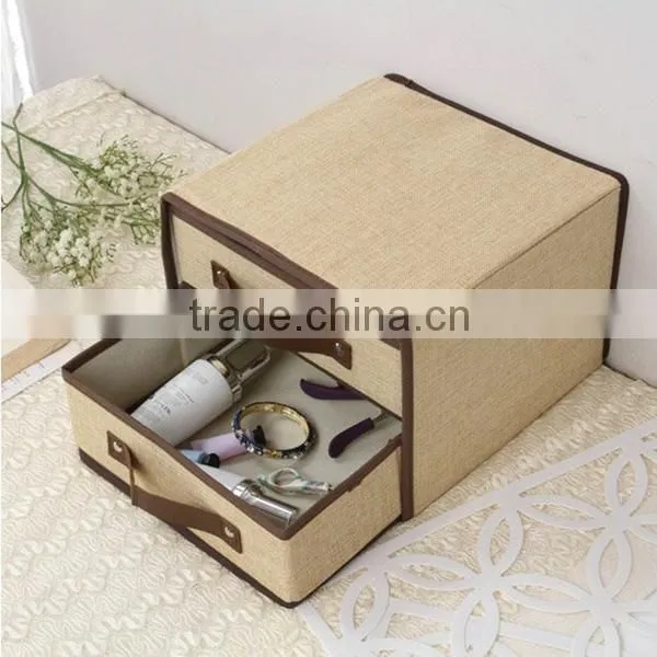 Cheap Collapsible Canvas Bedside Organizer Chest , Mini Treasure Chest Drawer Storage Box photo-2