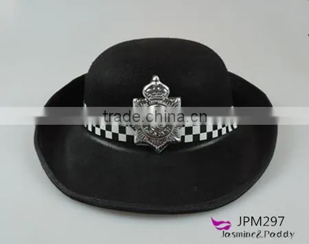 Black bowler hat setting cap party hat with badge