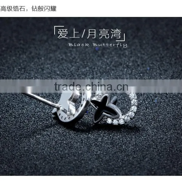 925 Sterling Silver Black Letter x Ear Studs With White Zircon and Ring Design photo-3