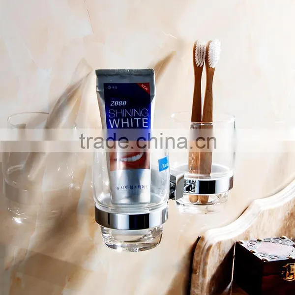 bathroom accessory with brass double cup holder for shower rail.