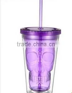 Skull Shaped Inner Wall Plastic Wine Tumbler With Straw Lid photo-6