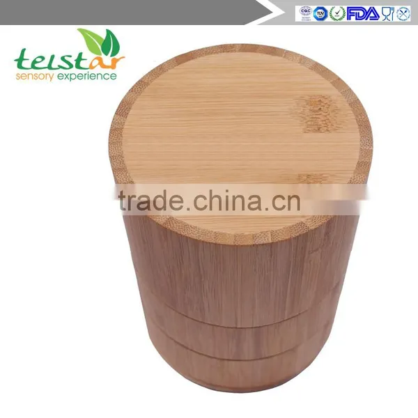 Bamboo 3-Tiered Seasoning Spice Salt Storage Box With Removable Rotating Magnetic Lid photo-4