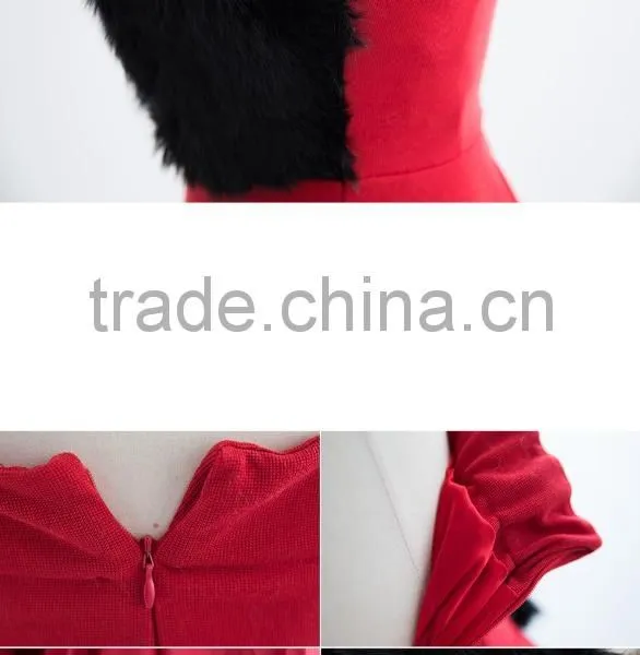2017 Merry Christmas Sexy One Piece Girls Party Dresses Faux Fur Bust Christmas Costume HSD5490 photo-6