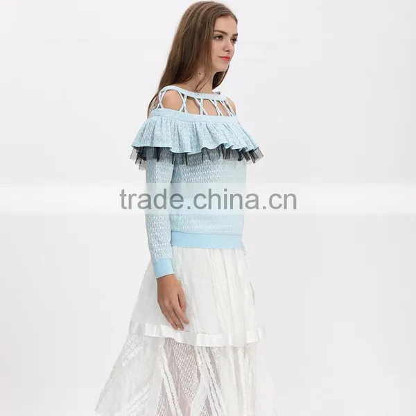 Lady Fashion Cutting Long Peasant Sleeve Blouse Design photo-4