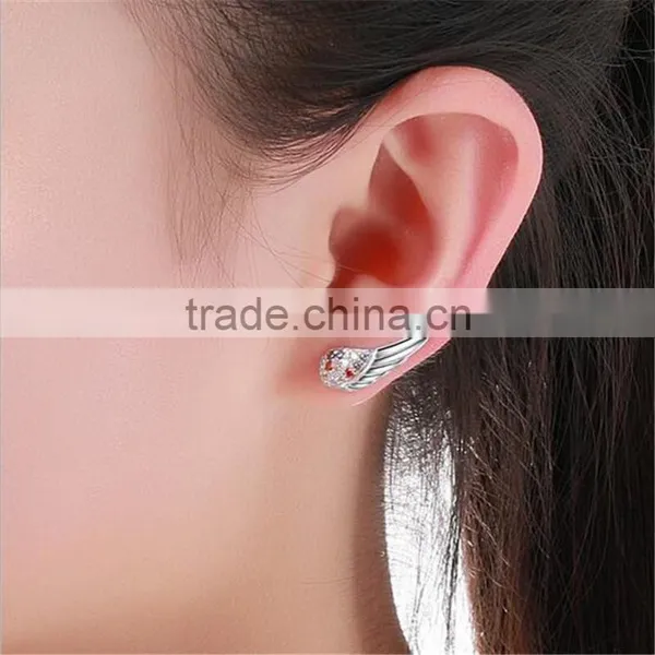 925 Sterling Silver High Polish Rhodium Plated Cubic Zirconia Wing Customized Earring photo-5