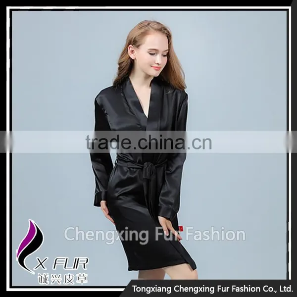 CXLLSP04 Black Sexy Silk Night Robe Homewear Sleepwear photo-3