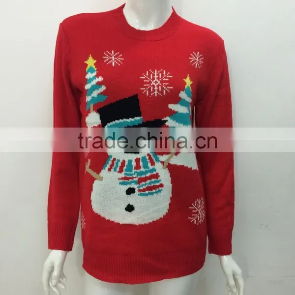 Stock Women Christmas Longline Crewneck Red Knitwear Sweatshirt Knitted Top Long Sleeve Wholesale Bulk photo-2