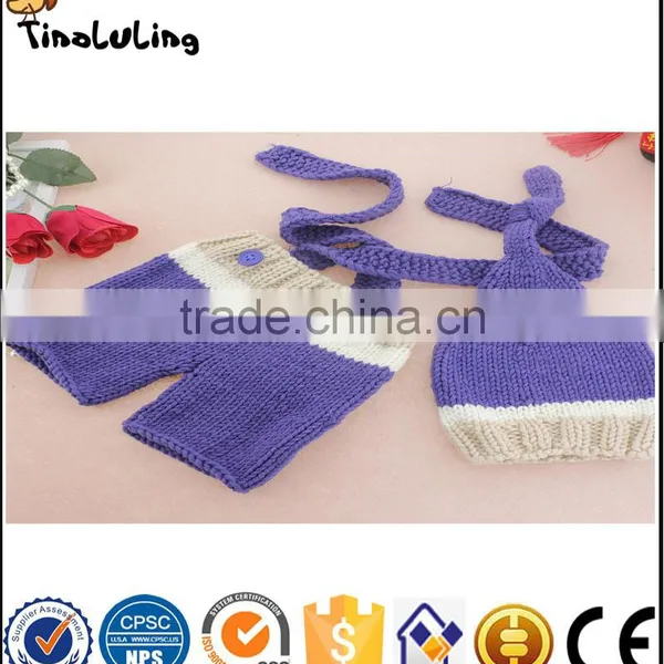 Tinaluling Baby Newborn Photography Props Crochet Baby Beanie Hat With Suspender Pant Knitted Costume Outfit photo-3