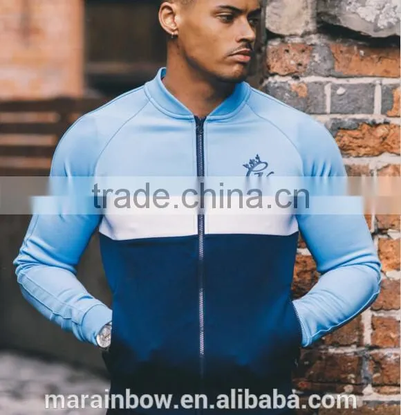 92% Polyester 8% Elastane Navy/White/Blue Mens Full Zipper Outdoor Performance Jacket Baseball Jacket Gym Tracksuit Top
