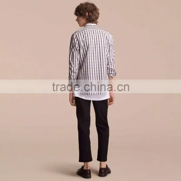 Graceful Euro Style Stripped Casual Custom Cotton Shirt for Handsome Men photo-2