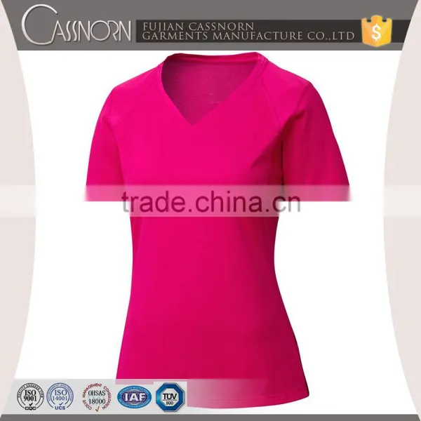 Good Quality Colorful Plain v Neck Wholesale Short Sleeve Women t Shirt photo-3