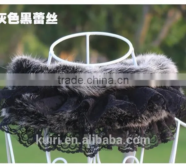 Lace Real Fur Collar Scarf Coat Warm Wrap Fake Neck Ring Winter Fox Rabbit Fur Cape Clothing Accessory Shawl Scarves photo-2