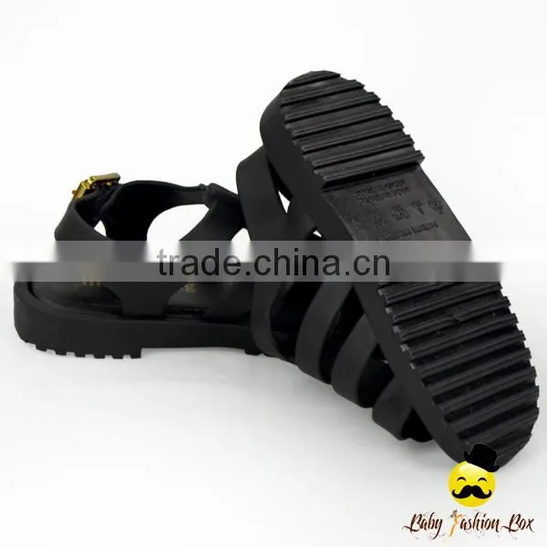 Fancy Kids Plain Black Soft Silicone Gladiator Wear Resistant Baby Boy Summer Flattie Casual Snadals Shoes photo-4