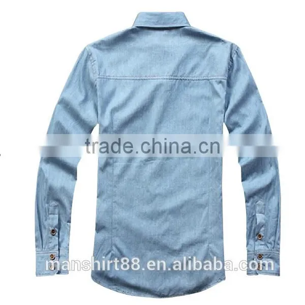 2016 New Style Men Shirts Mens Light Blue Denim Shirt photo-2