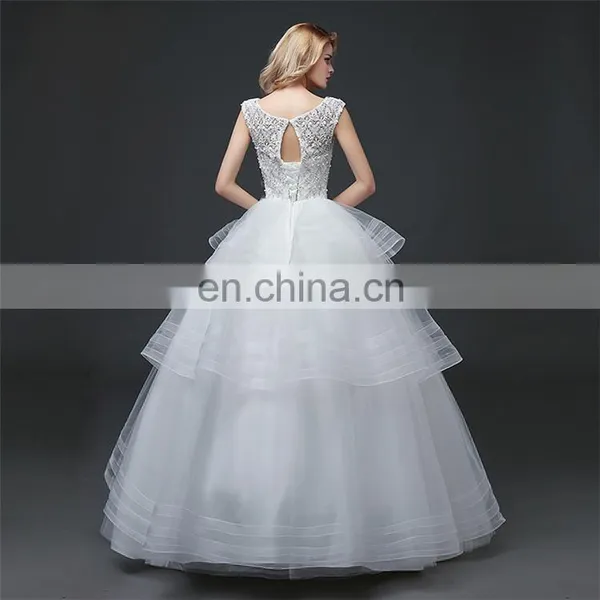 HS1601 Vintage Lace Applique Elegant White Ruched Tulle Wedding Dress 2017 photo-3