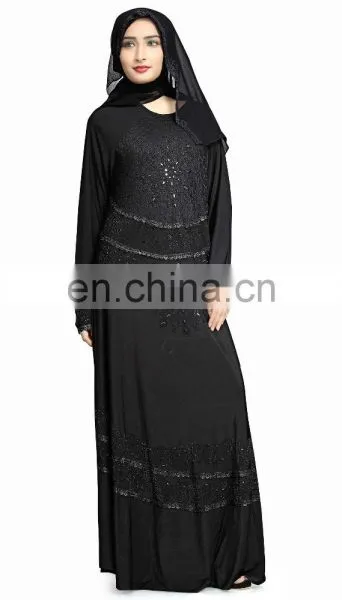 Women's 2017 Umbrella Style Burkha Abaya With Black Diamond Stone Work And Chiffon Scarf (Islamic Wear photo-3