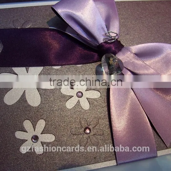 Purple Color Luxury and Simple Design Wedding Card 2016 With Ribbon photo-5