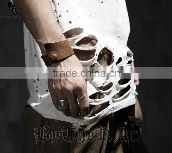 Man High Fashion Spacial Shape Snap Button Genuine Waxy Leather Bracelet For Men photo-4