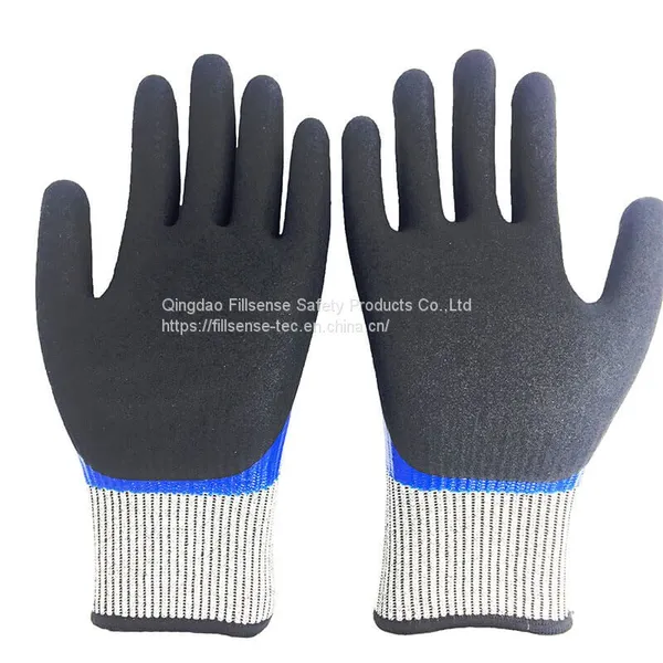 Anti Cut Level 5/C 13 Gauge UHMWPE(HPPE) Liner Nitrile Fully and Sandy Coated Cut Resistant Working Safety Gloves photo-2