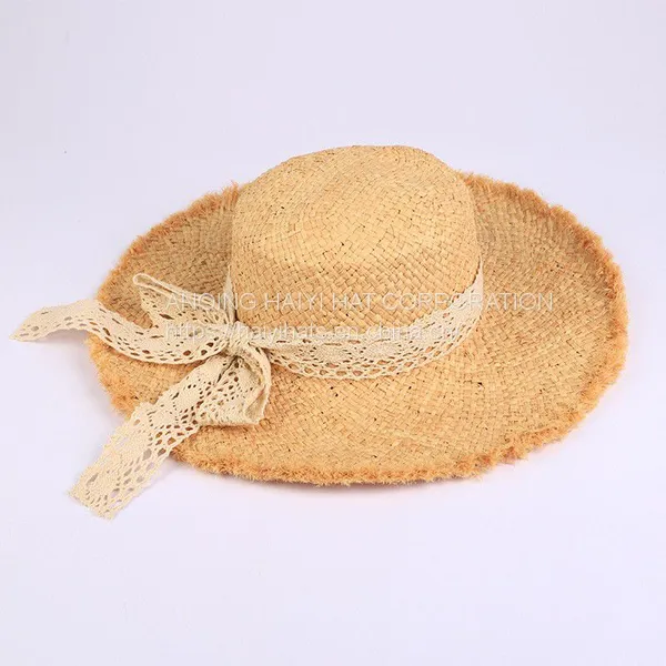 Summer Lace Tie Sun Hat Fur Brimmed Lafite Straw Hat Outdoor Travel Sun Visor