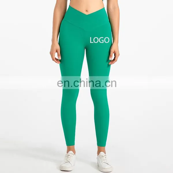 Ready To Ship Custom Logo 20 Neon Colors Yoga Leggings Cross Waistband High Waist Women Gym Sports Wear Yoga Tights Workout Wear photo-3