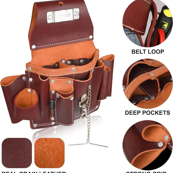 Maroon Grain Leather Electrician’s Tool Pouch | Carpenter Electric Tool Pouch/Belt | Electrician Pouch photo-5