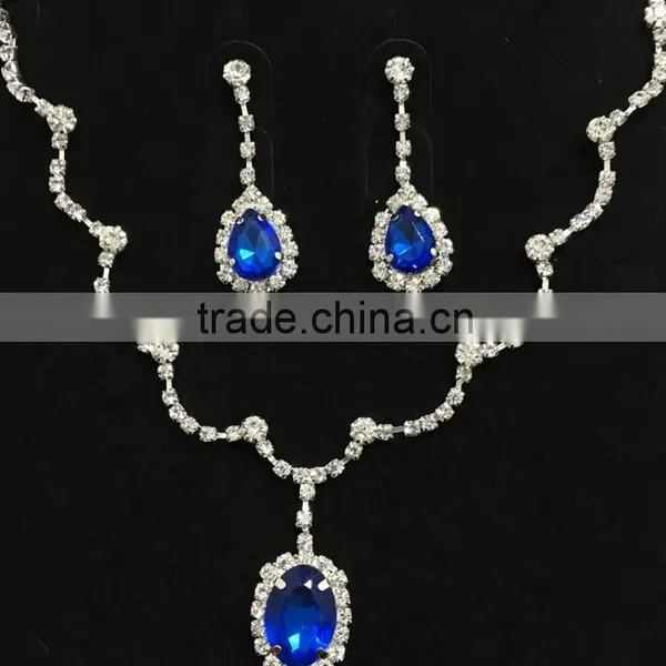 Custom Wedding Favor Crystal Sapphire Necklace Earring Set photo-3