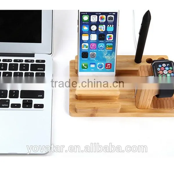 Multi-Functional Watch Holder Stand Wooden Smartphone Mount With Charging Slot