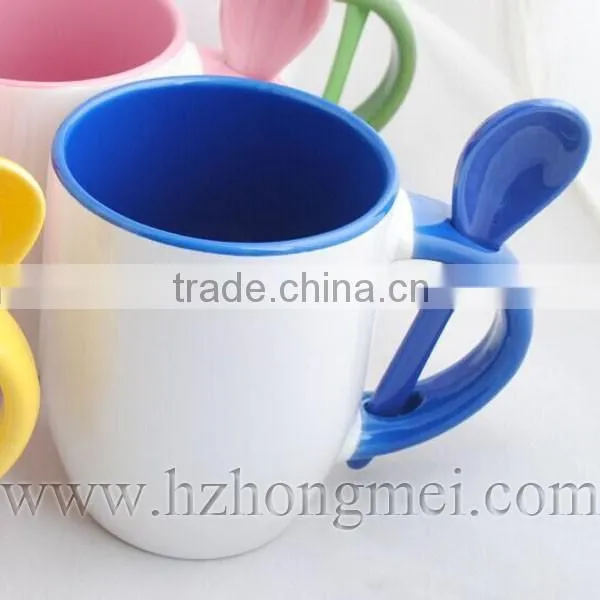 DIY 2015 New Hot Selling Plain Ceramic Color Beside Mug With Spoon photo-5